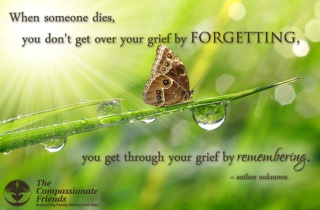 When someone dies, you don't get over your grief by forgetting...- Liselott Baeijaert -